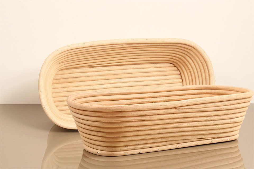 CESTINO PER LIEVITAZIONE PANE - BANNETON - IN PASTA DI LEGNO - QUADRATO  LUNGO - LISCIO - 1.500 GR - 33X15X8 CM